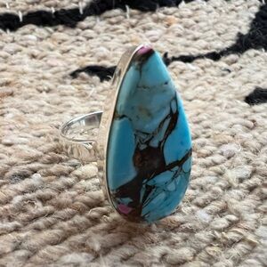 ❤️ Cotton Candy Turquoise Artisan Teardrop 925 Southwestern Ring Sz 6.25 5.9Gm